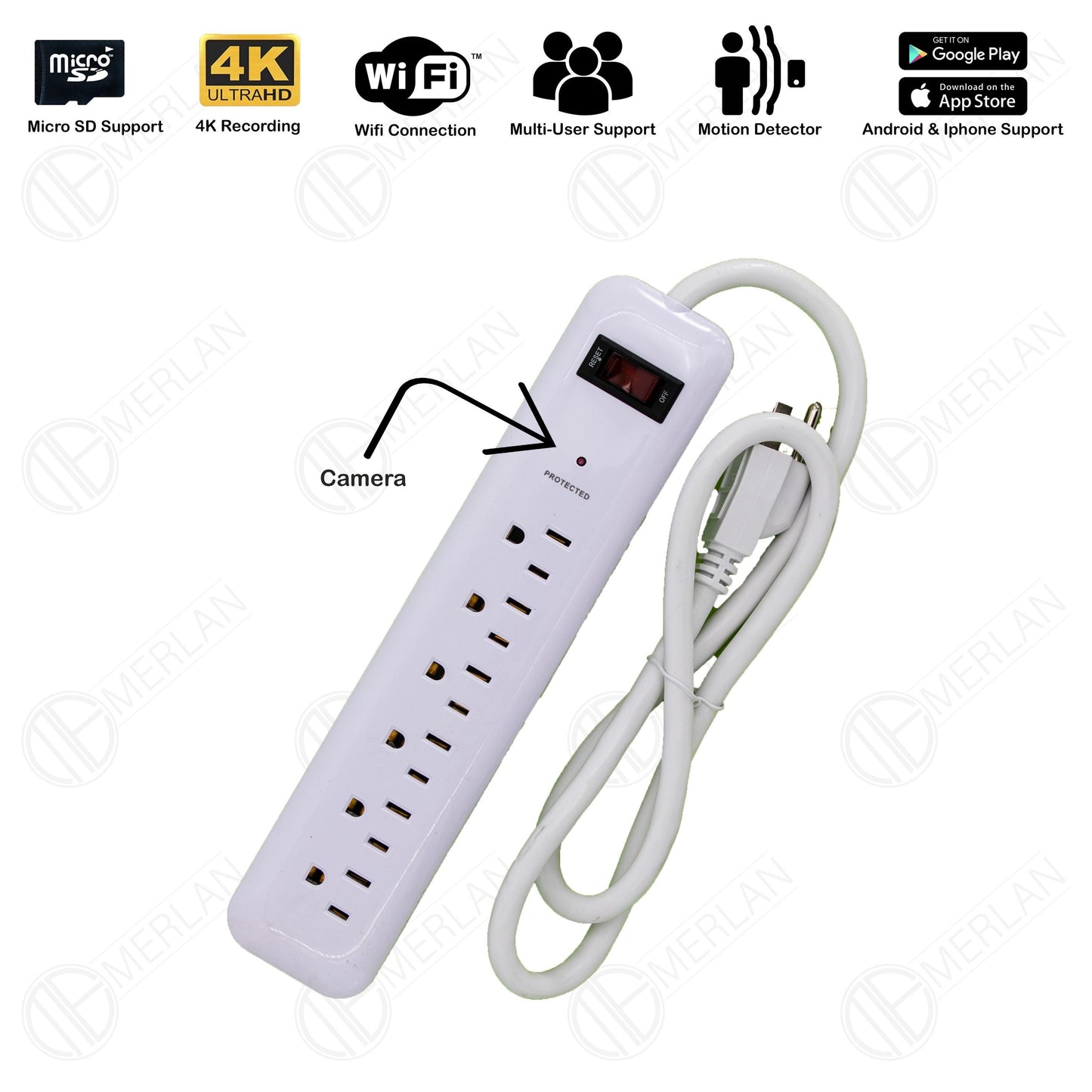 Hidden Surveillance Camera 6 Outlet Power Strip, Spy Security Camera