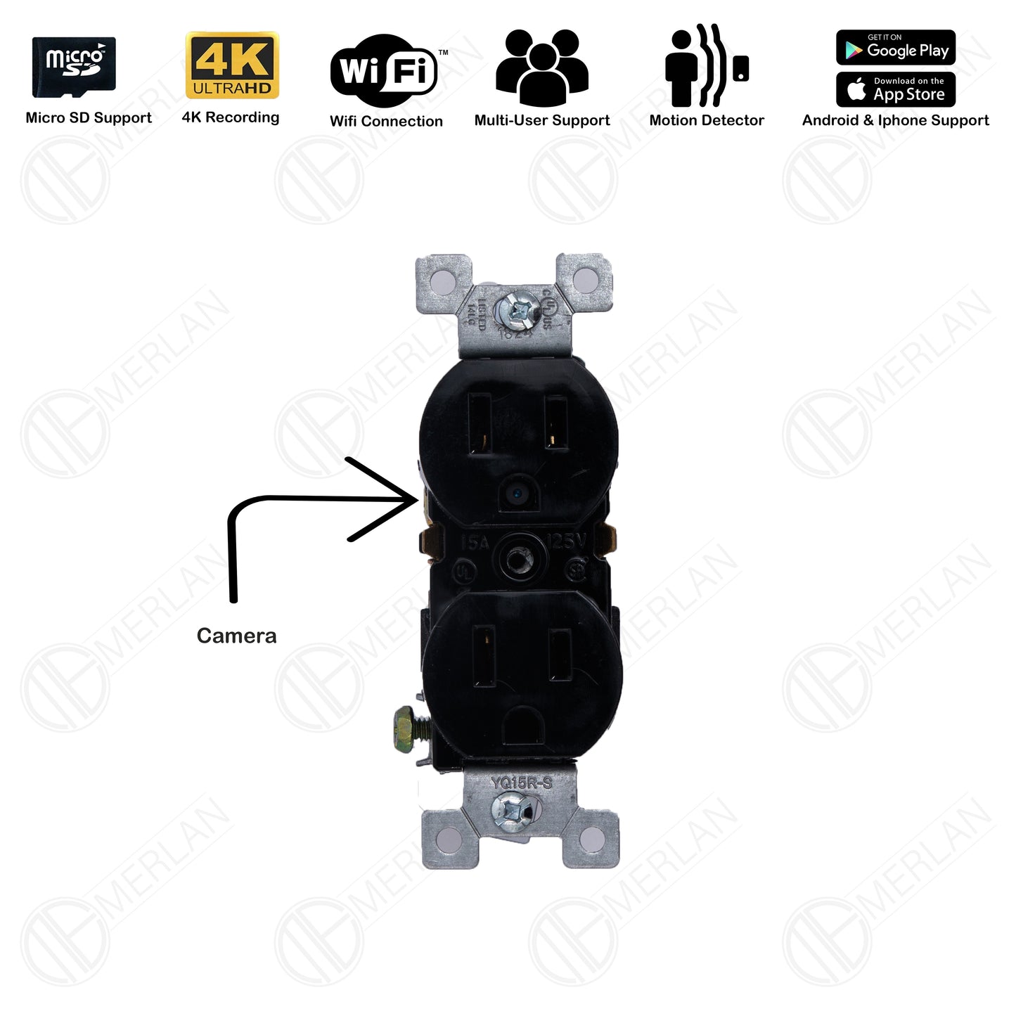 Hidden Surveillance Camera Wall Outlet, Spy Security Camera Black